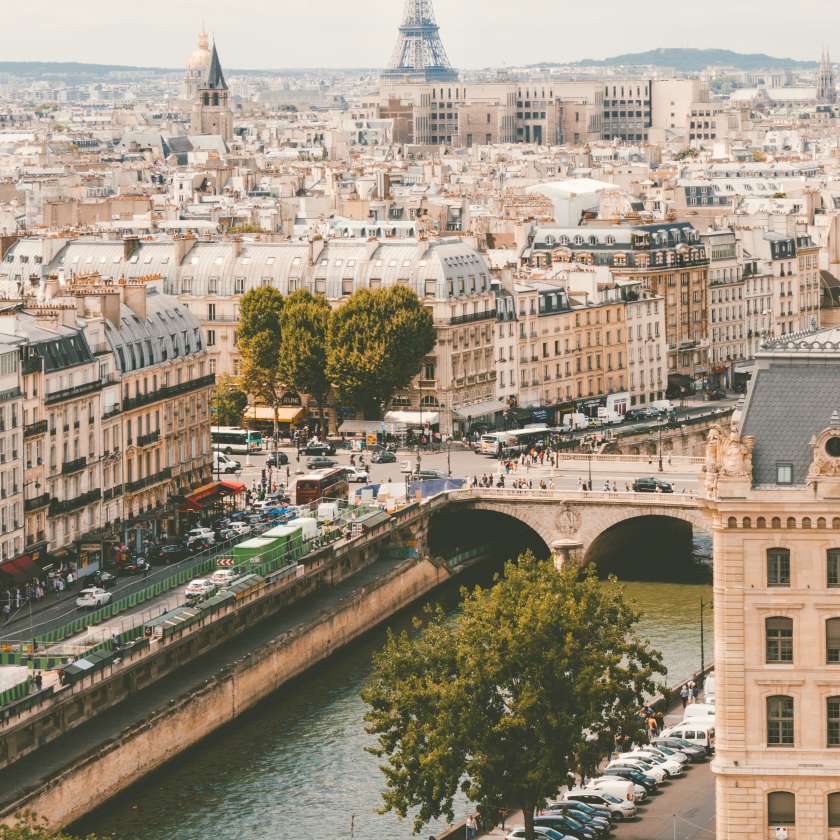 view of the Seine with the Eiffel Tower in the background