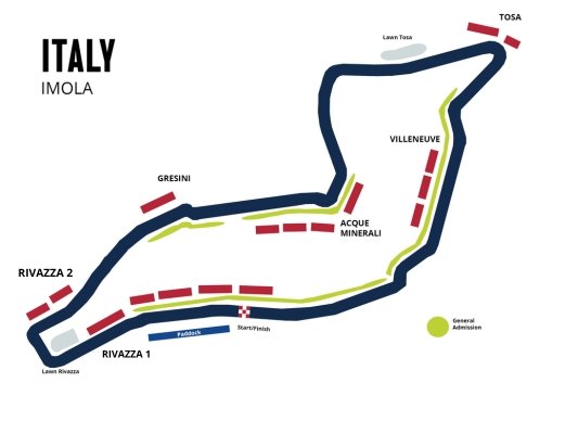 Emilia Romagna Fomrula 1 Grand Prix Imola Circuit map image