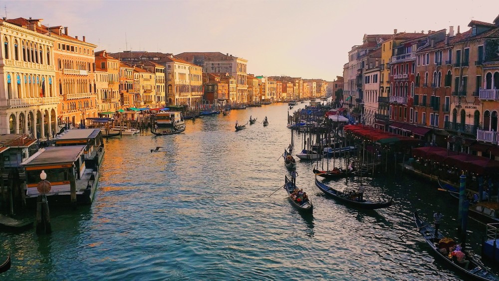 The Grand Canal in Venice at sunset